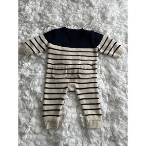 Baby Gap Brennan Knit Sweater Romper Long Sleeved 3 - 6 Months Cream Navy